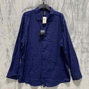 Alfani‎ Men's Button Up Shirt Long Sleeve Blue Floral Geometric 100% Cotton XXL